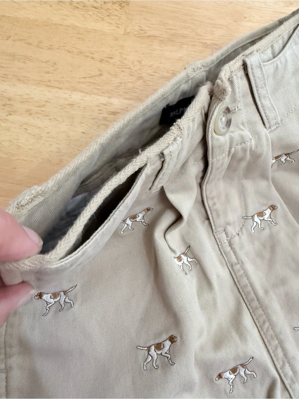 Ralph Lauren Girls Khaki Tan Embroidered Pointer Dog Mini Cargo Skirt 7 Preppy